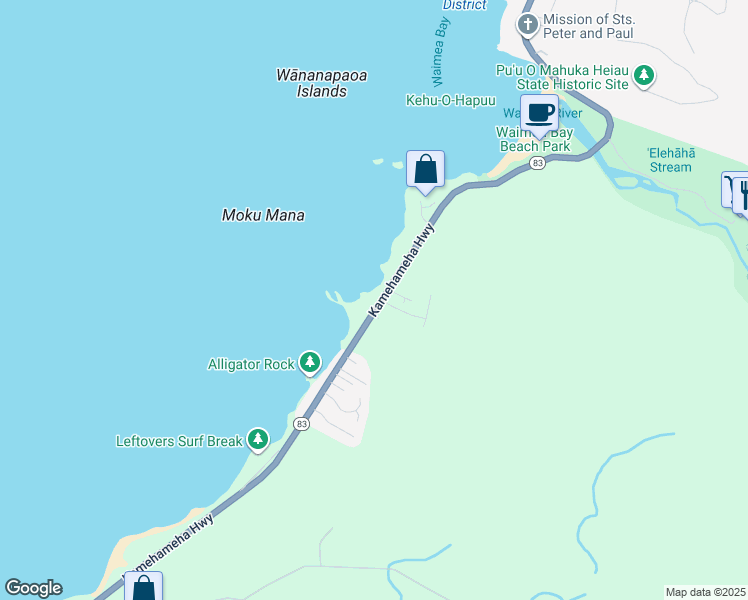 map of restaurants, bars, coffee shops, grocery stores, and more near 61226 Kamehameha Highway in Haleiwa