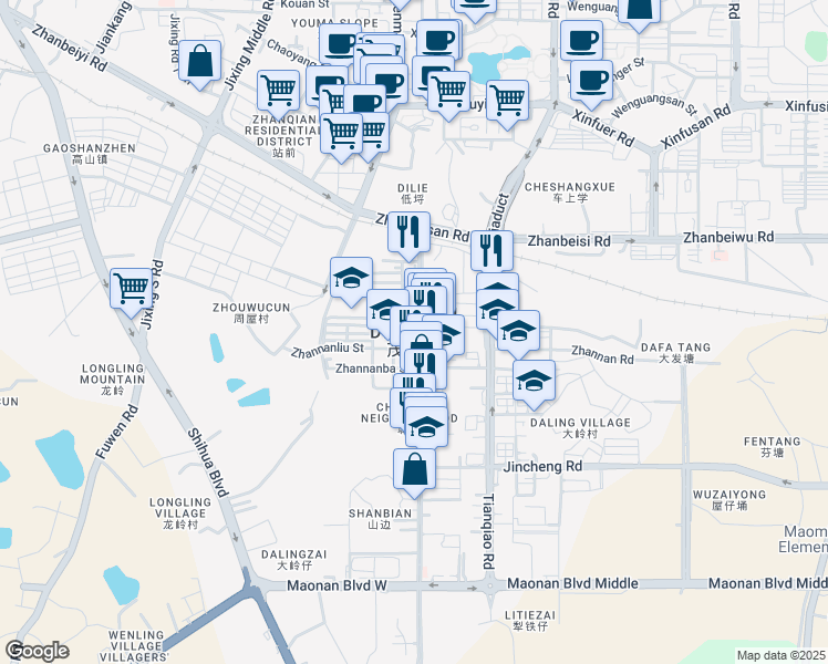 map of restaurants, bars, coffee shops, grocery stores, and more near in Maoming