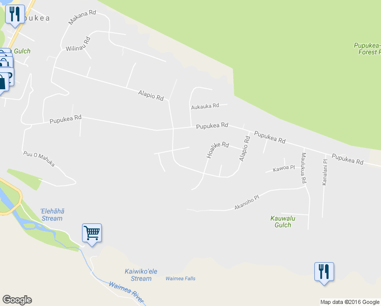 map of restaurants, bars, coffee shops, grocery stores, and more near 59-449 Kawowo Road in Haleiwa