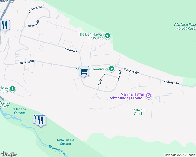map of restaurants, bars, coffee shops, grocery stores, and more near 59-520 Hoalike Road in Haleiwa