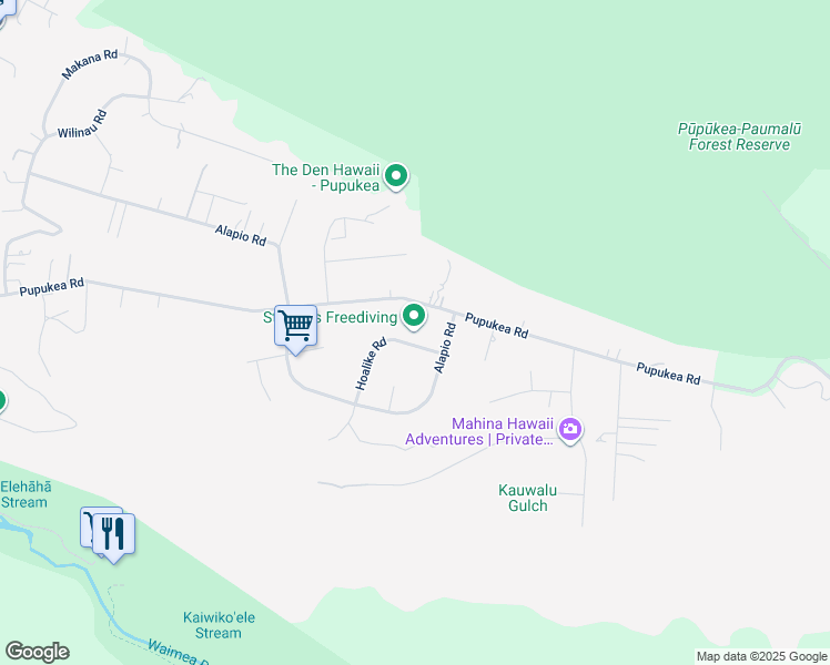 map of restaurants, bars, coffee shops, grocery stores, and more near 59-560 Hoalike Road in Haleiwa