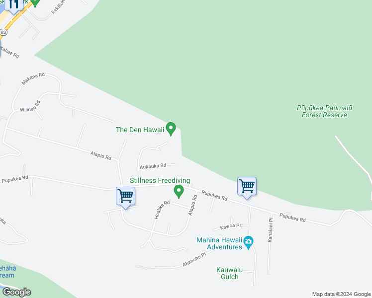 map of restaurants, bars, coffee shops, grocery stores, and more near 59-530 Aukauka Road in Haleiwa