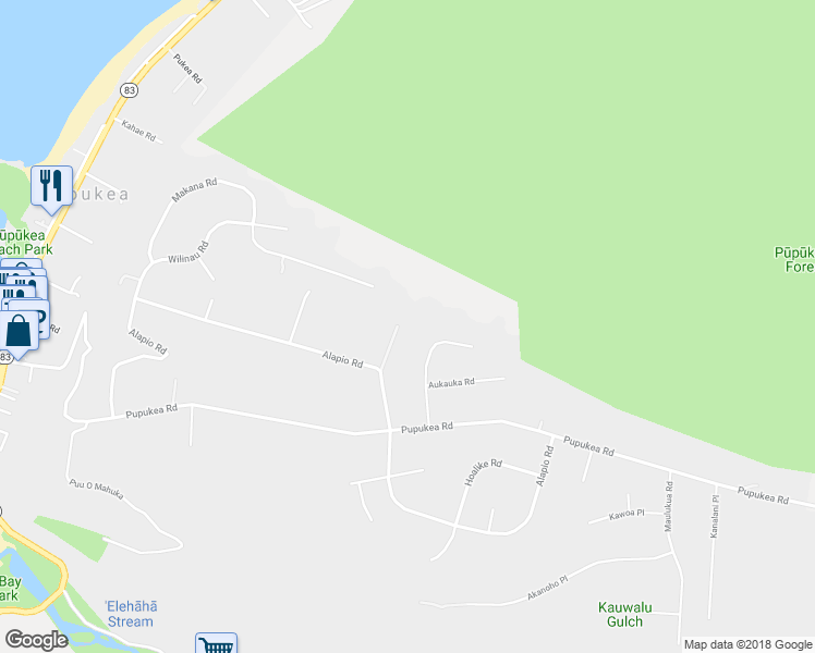 map of restaurants, bars, coffee shops, grocery stores, and more near 59-524 Aukauka Place in Haleiwa