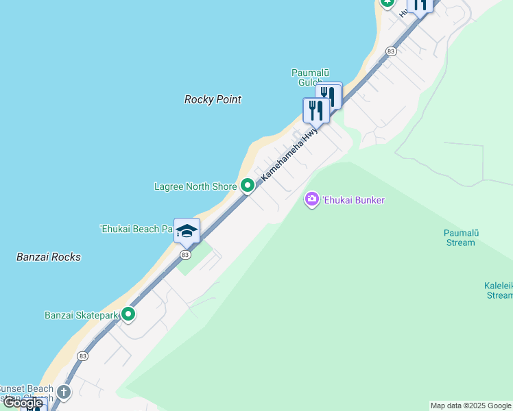 map of restaurants, bars, coffee shops, grocery stores, and more near 59-266 Kamehameha Highway in Haleiwa