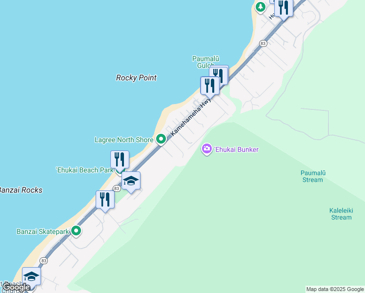 map of restaurants, bars, coffee shops, grocery stores, and more near 59-266 Kamehameha Highway in Haleiwa