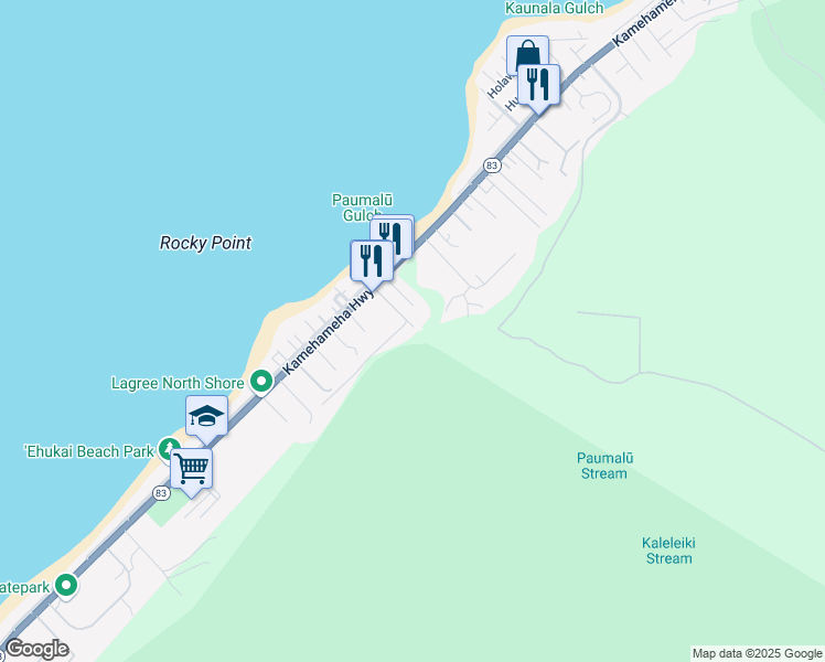 map of restaurants, bars, coffee shops, grocery stores, and more near 59-178 Kamehameha Highway in Haleiwa