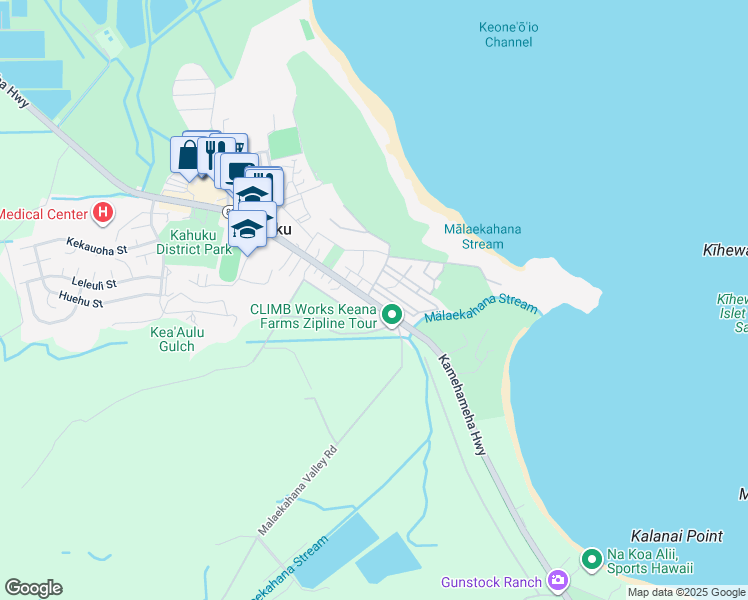 map of restaurants, bars, coffee shops, grocery stores, and more near in Kahuku
