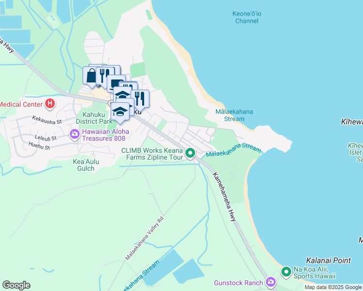 map of restaurants, bars, coffee shops, grocery stores, and more near 56-419 Kamehameha Highway in Kahuku