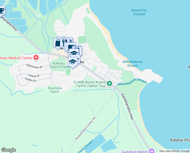 map of restaurants, bars, coffee shops, grocery stores, and more near in Kahuku