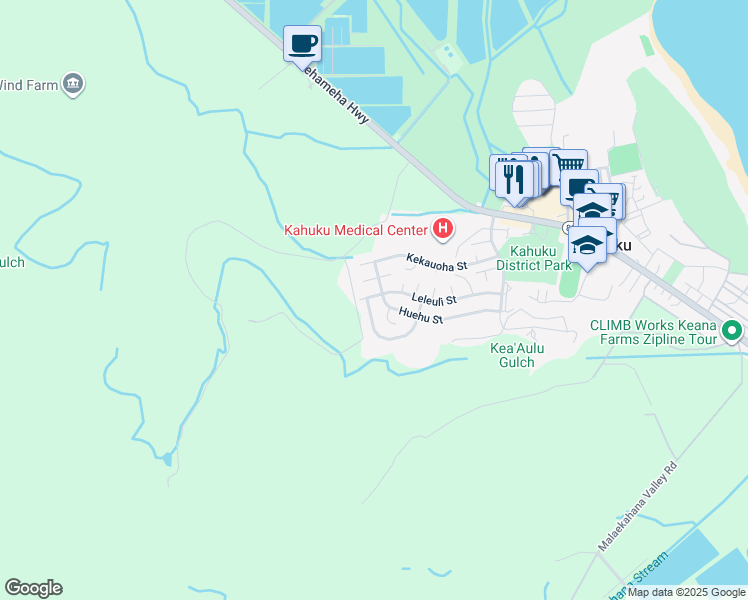 map of restaurants, bars, coffee shops, grocery stores, and more near 56-449 Pahelehala Loop in Kahuku