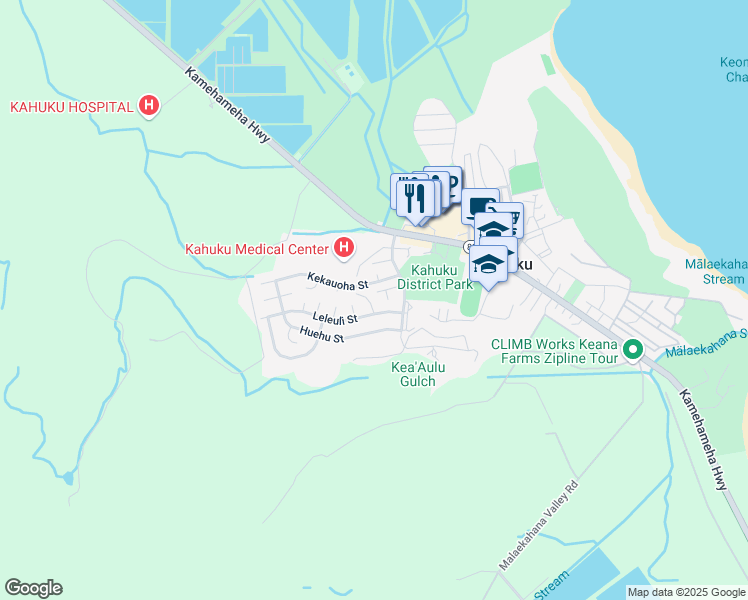 map of restaurants, bars, coffee shops, grocery stores, and more near 56-273 Maunuunu Place in Kahuku