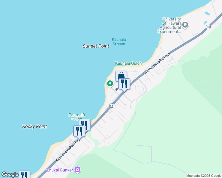 map of restaurants, bars, coffee shops, grocery stores, and more near 59-17 Kahauola Street in Haleiwa