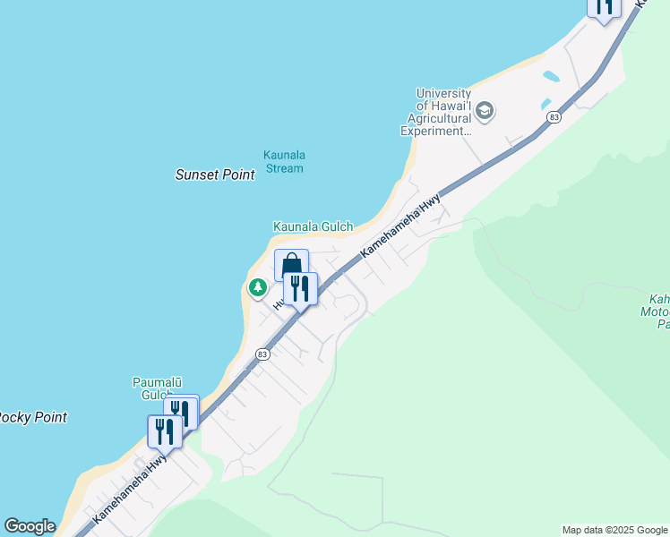 map of restaurants, bars, coffee shops, grocery stores, and more near 58-40 Kapuai Place in Haleiwa