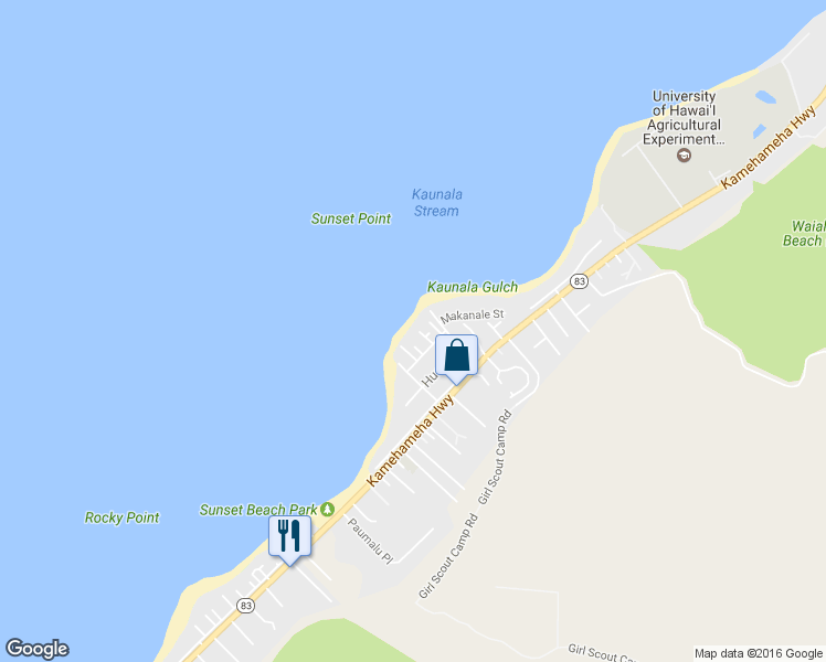 map of restaurants, bars, coffee shops, grocery stores, and more near 59-1 Holawa Street in Haleiwa