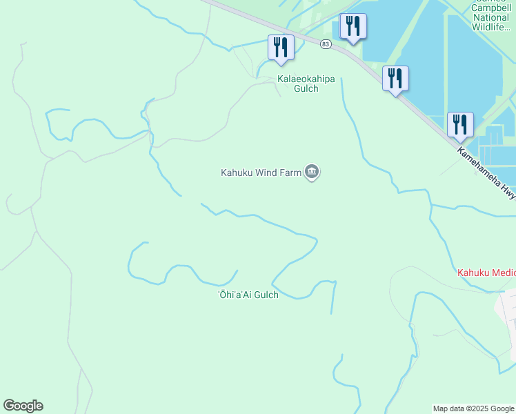 map of restaurants, bars, coffee shops, grocery stores, and more near 56-1050 Kam Highway in Kahuku