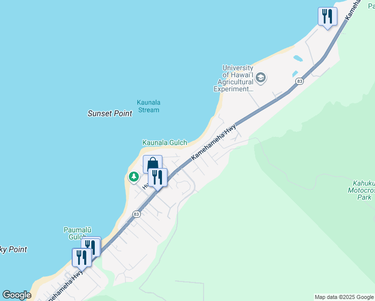 map of restaurants, bars, coffee shops, grocery stores, and more near 58-201 Napoonala Place in Haleiwa