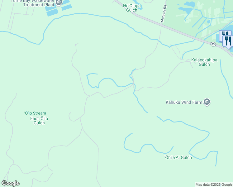 map of restaurants, bars, coffee shops, grocery stores, and more near Charlie Road in Kahuku