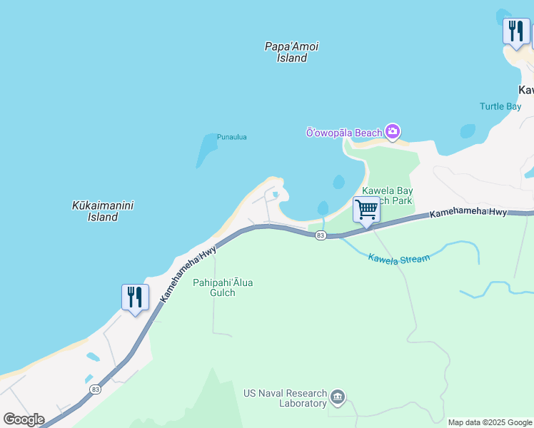 map of restaurants, bars, coffee shops, grocery stores, and more near 57-469 Honokawela Drive in Kahuku