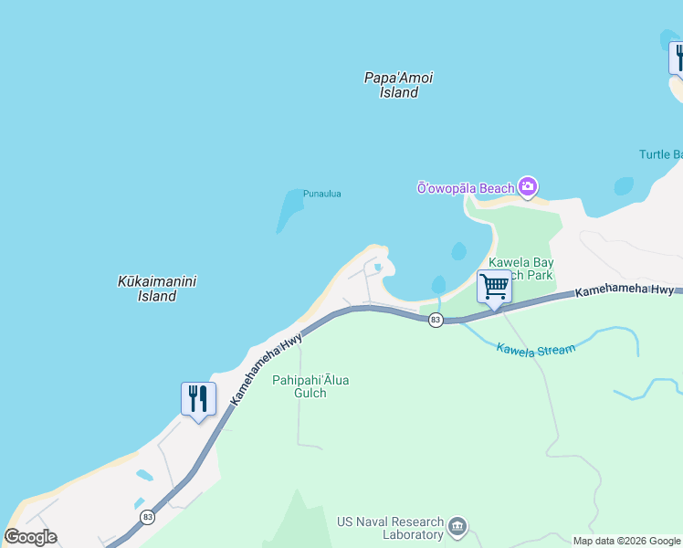 map of restaurants, bars, coffee shops, grocery stores, and more near 57-13 Pahipahialua Place in Kahuku