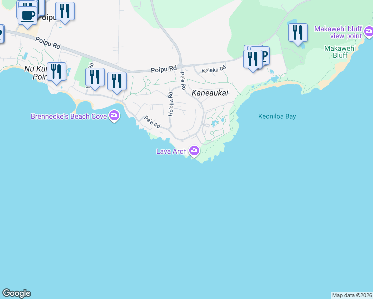 map of restaurants, bars, coffee shops, grocery stores, and more near in Koloa