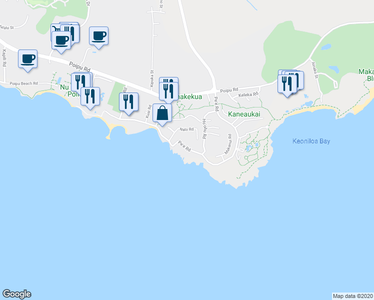 map of restaurants, bars, coffee shops, grocery stores, and more near 1811 Pe'e Road in Koloa