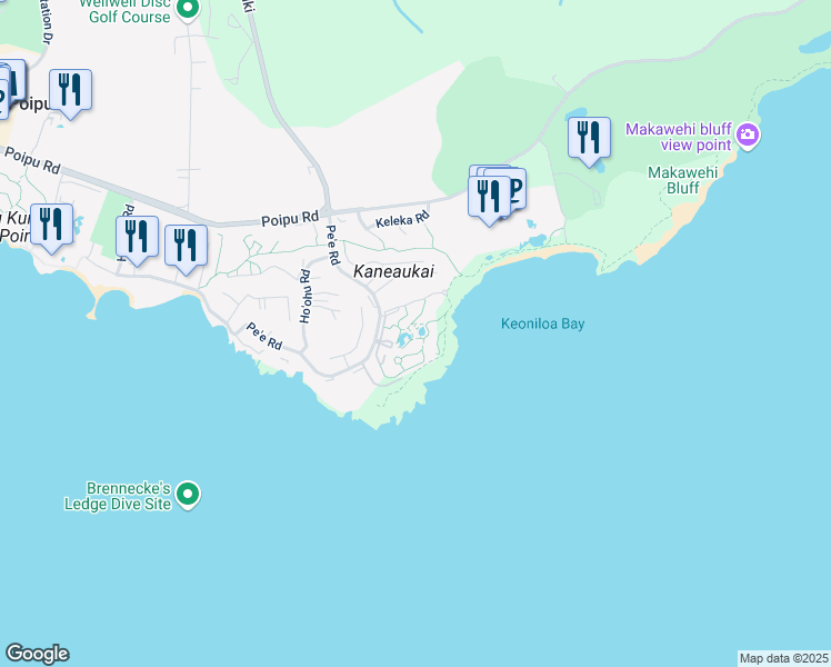 map of restaurants, bars, coffee shops, grocery stores, and more near 1613 Pe'e Road in Koloa