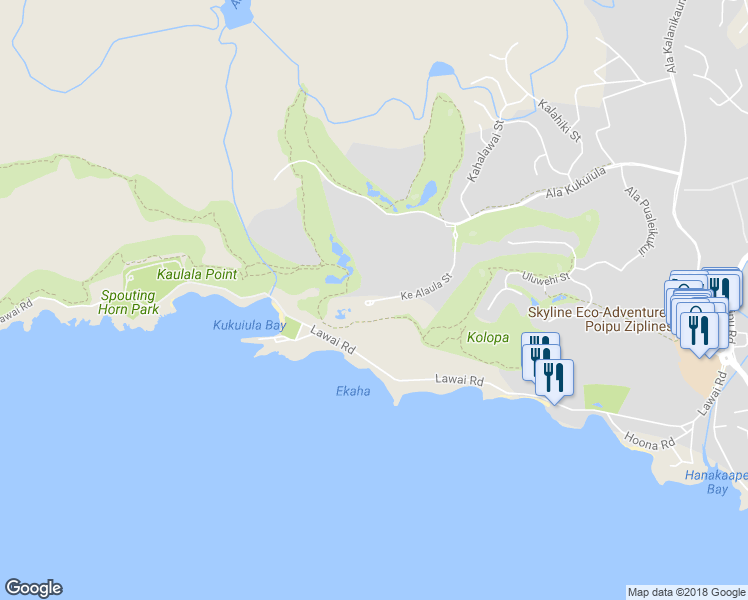map of restaurants, bars, coffee shops, grocery stores, and more near 2849 Ke Alaula Street in Koloa