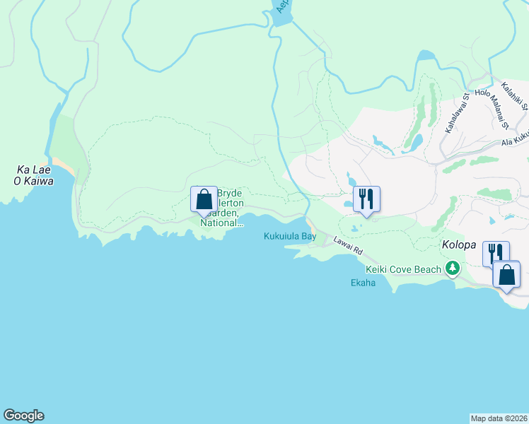 map of restaurants, bars, coffee shops, grocery stores, and more near 4474 Lawai Road in Koloa