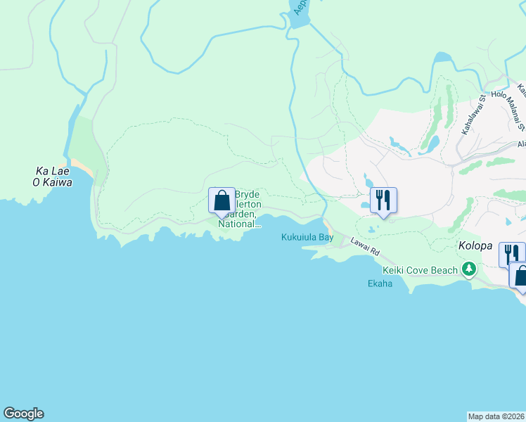 map of restaurants, bars, coffee shops, grocery stores, and more near 4425 Lawai Road in Koloa