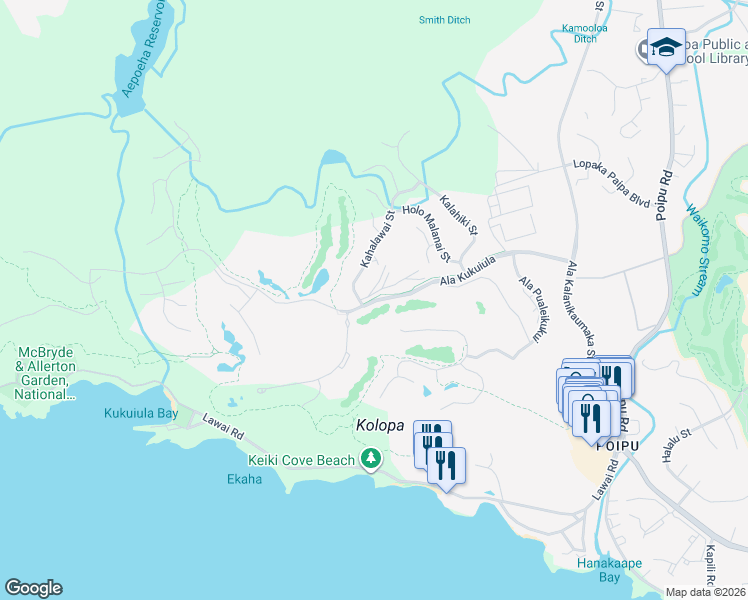 map of restaurants, bars, coffee shops, grocery stores, and more near Ala Kukuiula in Koloa