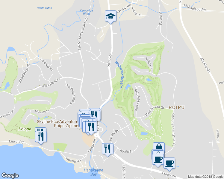 map of restaurants, bars, coffee shops, grocery stores, and more near 2999 Poipu Road in Koloa
