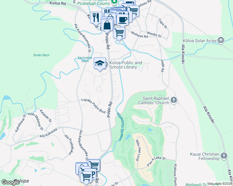 map of restaurants, bars, coffee shops, grocery stores, and more near 3082 Poipu Road in Koloa