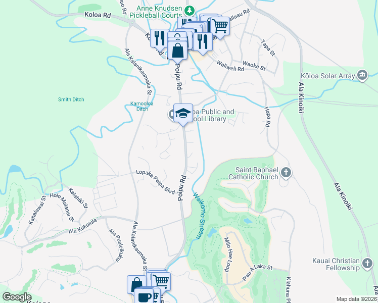 map of restaurants, bars, coffee shops, grocery stores, and more near 3082 Poipu Road in Koloa