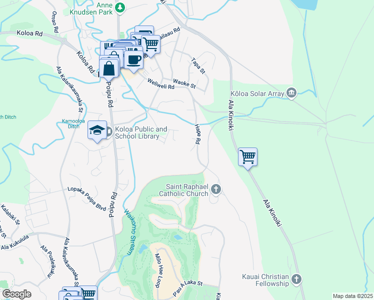 map of restaurants, bars, coffee shops, grocery stores, and more near 3151 Hapa Road in Koloa