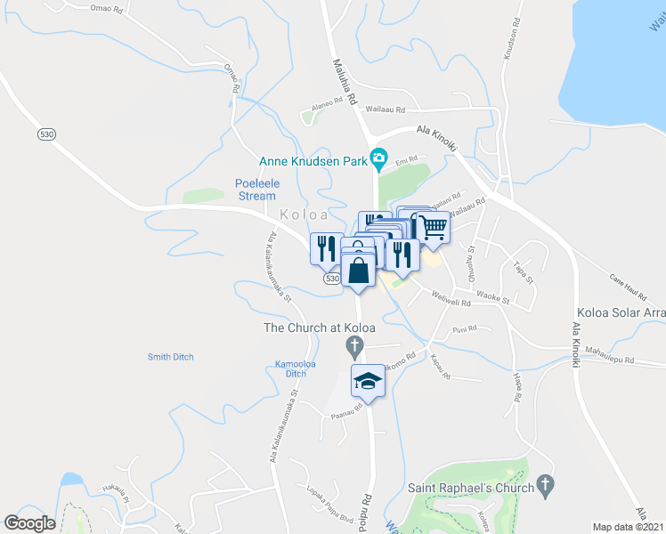 map of restaurants, bars, coffee shops, grocery stores, and more near 5235 Koloa Road in Koloa