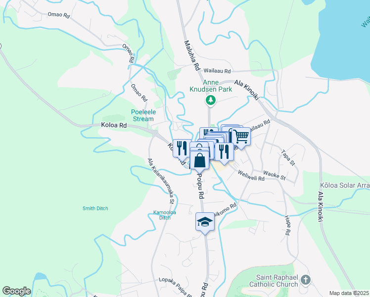 map of restaurants, bars, coffee shops, grocery stores, and more near 5235 Koloa Road in Koloa