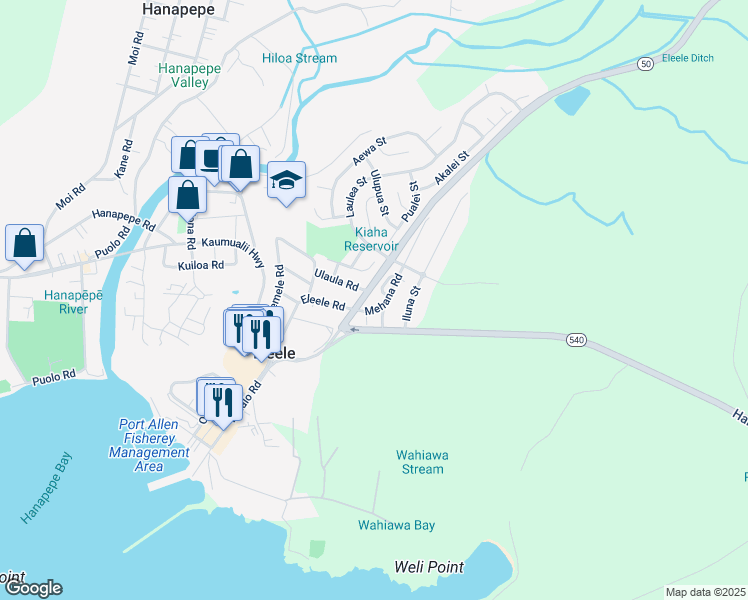 map of restaurants, bars, coffee shops, grocery stores, and more near 4533 Mimo Place in Eleele