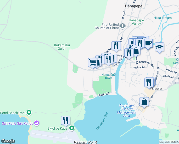 map of restaurants, bars, coffee shops, grocery stores, and more near 1-3410 Kaumualii Highway in Eleele