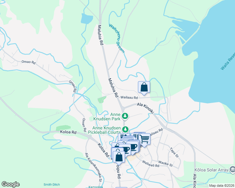 map of restaurants, bars, coffee shops, grocery stores, and more near 5407 Wailaau Road in Koloa