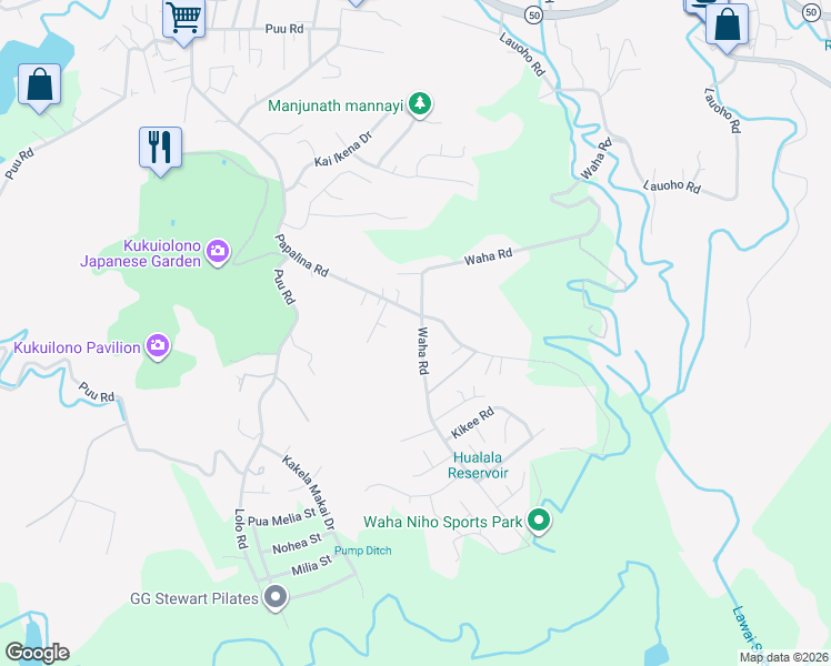 map of restaurants, bars, coffee shops, grocery stores, and more near 3829 Waha Road in Kalaheo