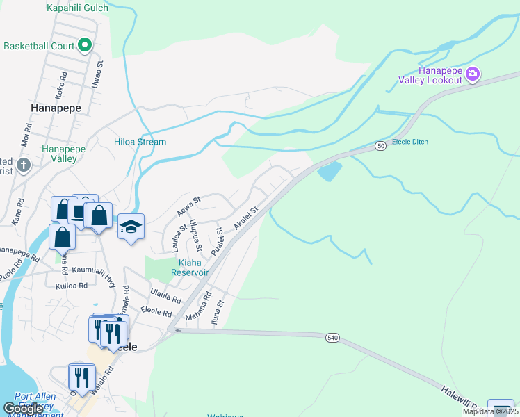 map of restaurants, bars, coffee shops, grocery stores, and more near 755 Akalei Street in Eleele