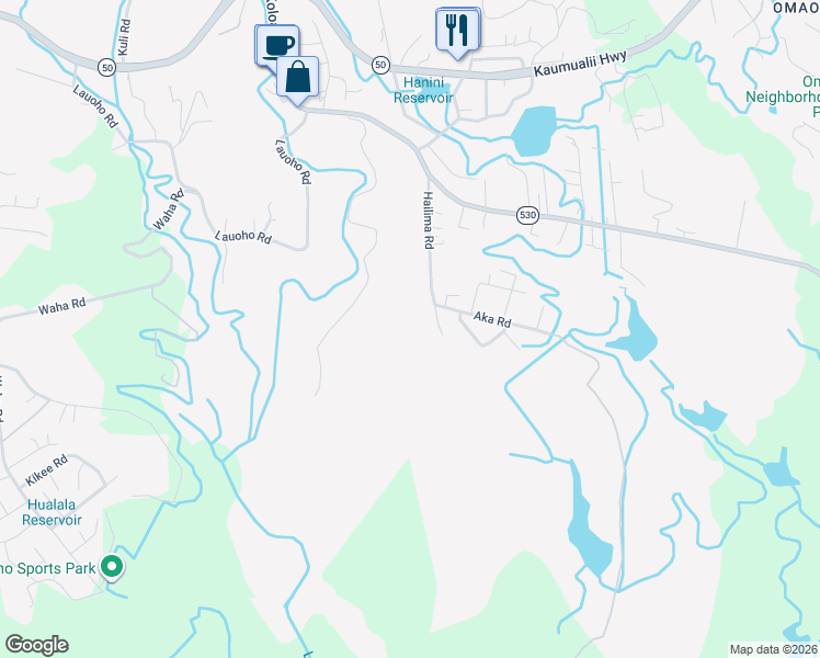 map of restaurants, bars, coffee shops, grocery stores, and more near 3307 Hailima Road in Koloa