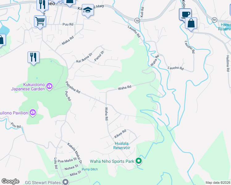 map of restaurants, bars, coffee shops, grocery stores, and more near 3936A Waha Road in Kalaheo