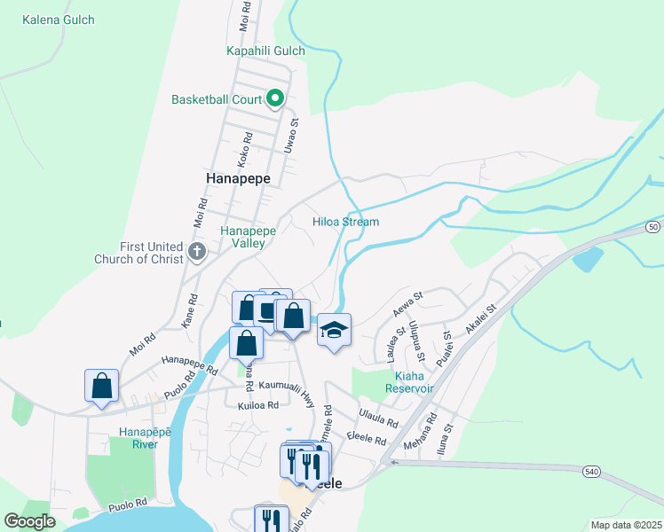 map of restaurants, bars, coffee shops, grocery stores, and more near 3757 Alahula Road in Hanapepe