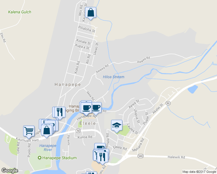 map of restaurants, bars, coffee shops, grocery stores, and more near 3757 Alahula Road in Hanapepe