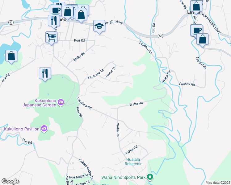 map of restaurants, bars, coffee shops, grocery stores, and more near 4460 Ikena Place in Kalaheo