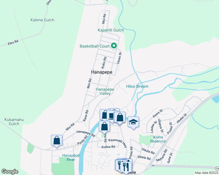 map of restaurants, bars, coffee shops, grocery stores, and more near 3590 Mokihana Road in Hanapepe