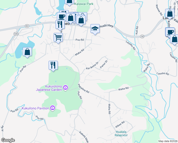 map of restaurants, bars, coffee shops, grocery stores, and more near 4460 Ikena Place in Kalaheo