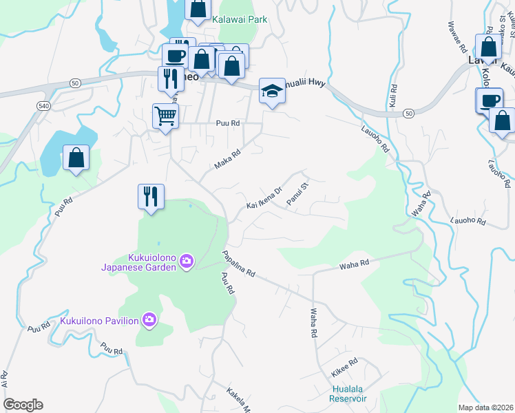 map of restaurants, bars, coffee shops, grocery stores, and more near 4460 Ikena Place in Kalaheo