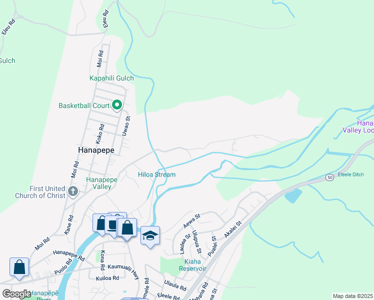 map of restaurants, bars, coffee shops, grocery stores, and more near Awawa Road in Kauai County